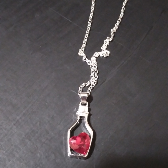 Crystal Heart Diamond Accent Wine Bottle Pendant Necklace Silver - Picture 7 of 16